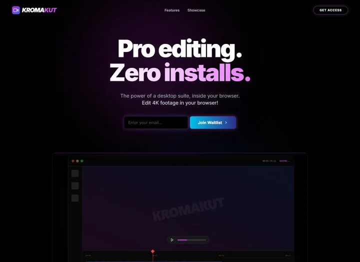 KromaKut early-access page introducing browser-based video editing.
